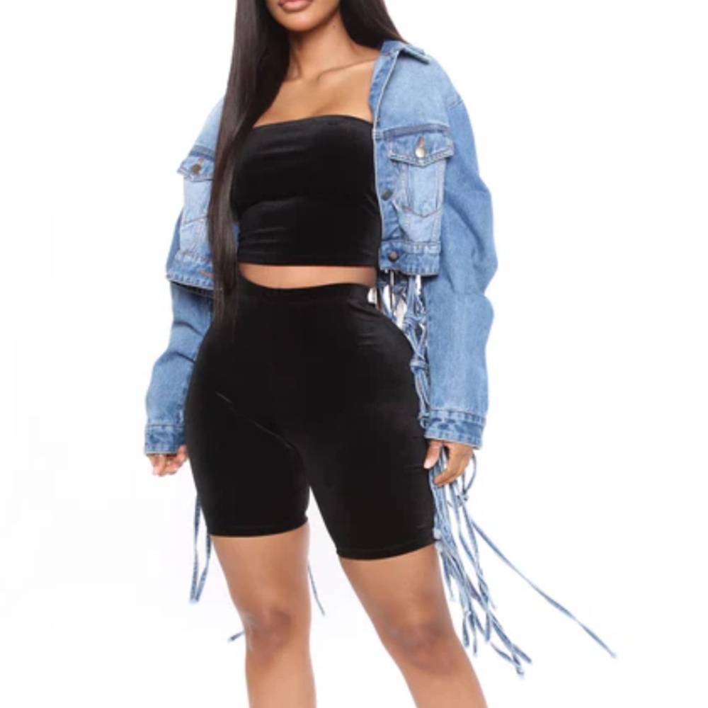 NWT Coachella Fashion Nova Dream Catcher Denim Jacket Fringe Tassels Size M - Picture 4 of 16